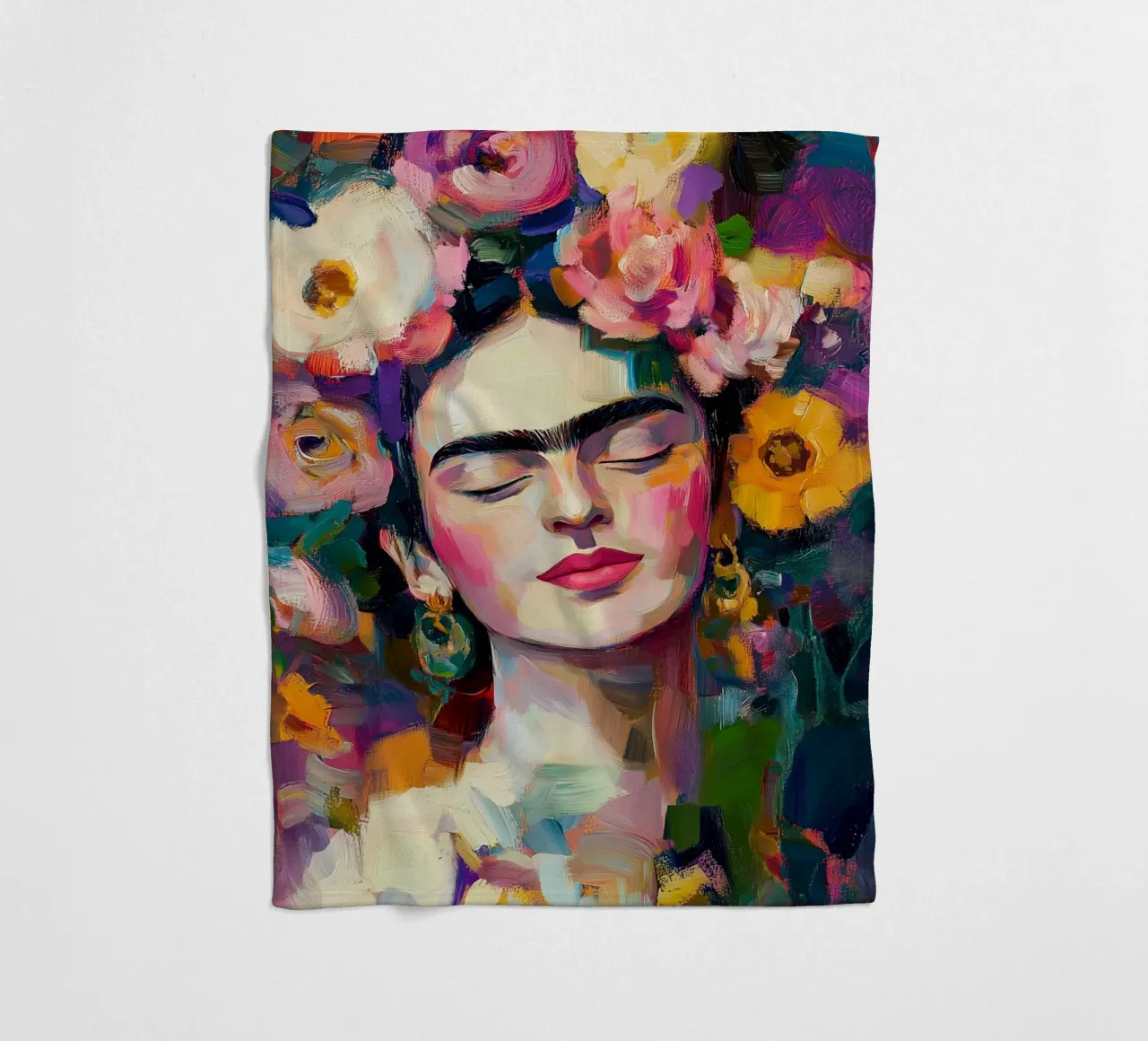 Frida Flowery beauty fleece blanket by Carinaprint