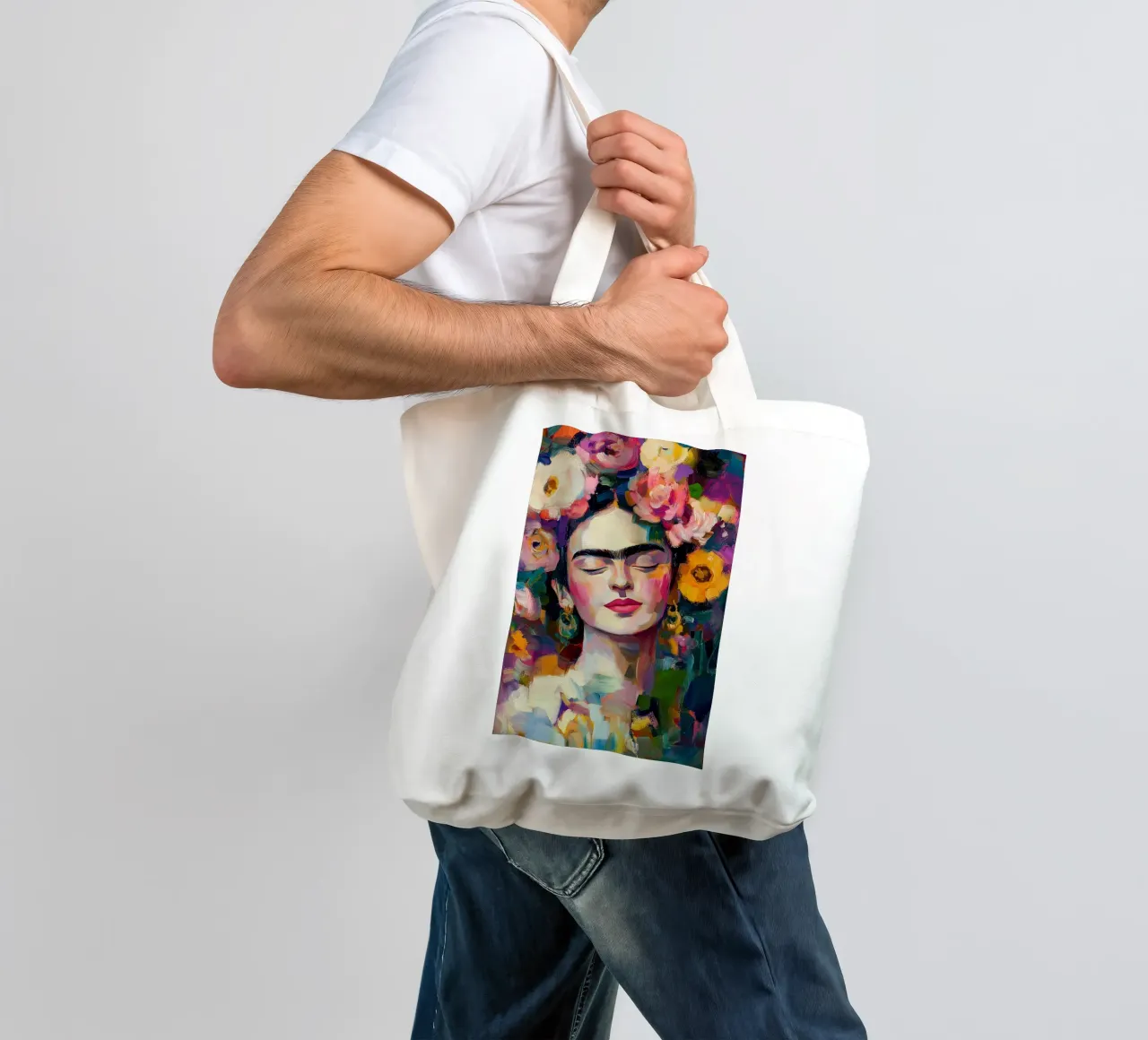 Frida Flowery beauty tote bag by Carinaprint