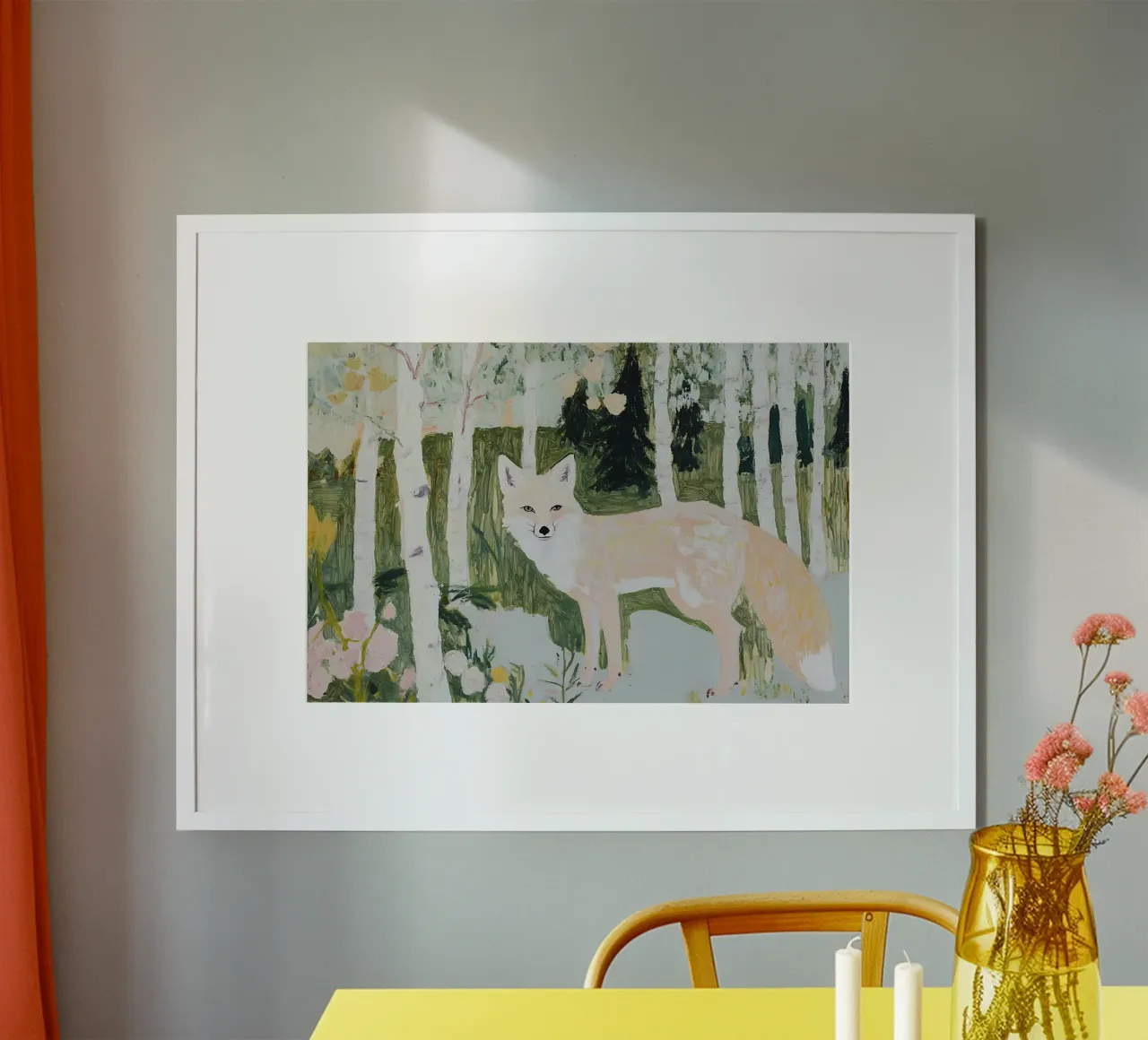 Renard dans la forêt, impression de la faune, fleurs sauvages poster avec cadre en plastique de Little Lila