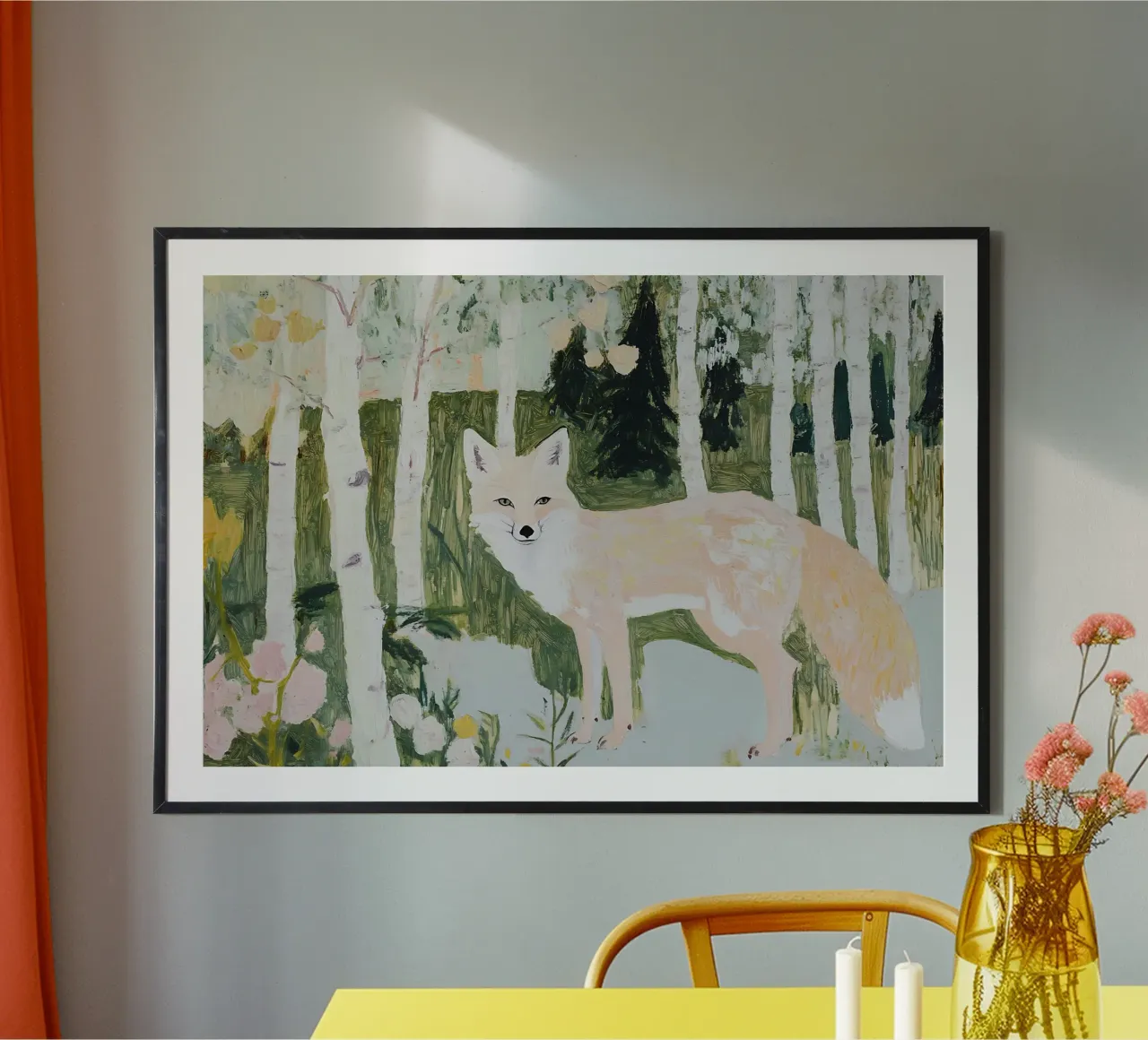 Renard dans la forêt, impression de la faune, fleurs sauvages poster avec cadre en plastique de Little Lila