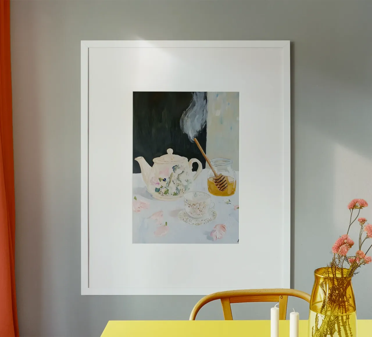 Thé et miel, thé de l'après-midi, impression de fleurs poster avec cadre en bois de Little Lila