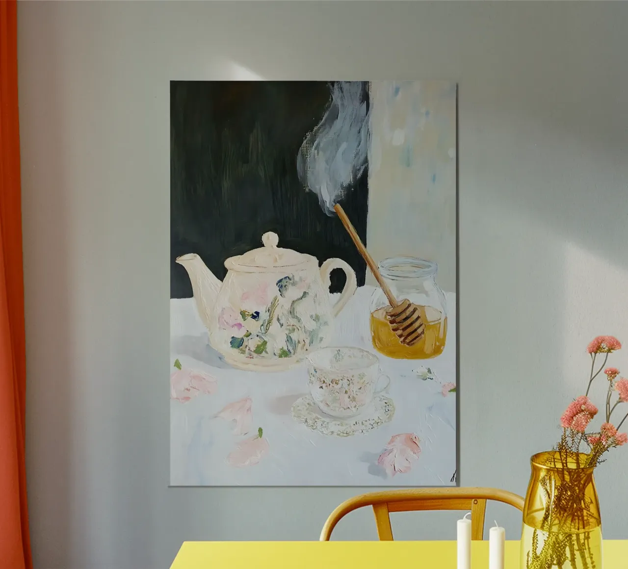 Thé et miel, thé de l'après-midi, impression de fleurs poster avec cadre en bois de Little Lila