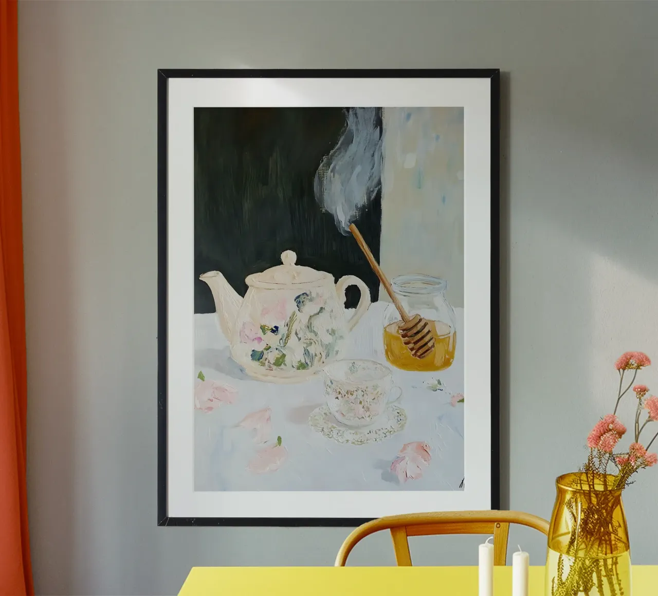 Thé et miel, thé de l'après-midi, impression de fleurs poster avec cadre en bois de Little Lila
