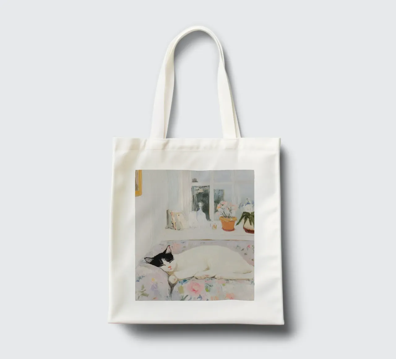 Schlafende Katze mit Blumen Jutebeutel von Little Lila