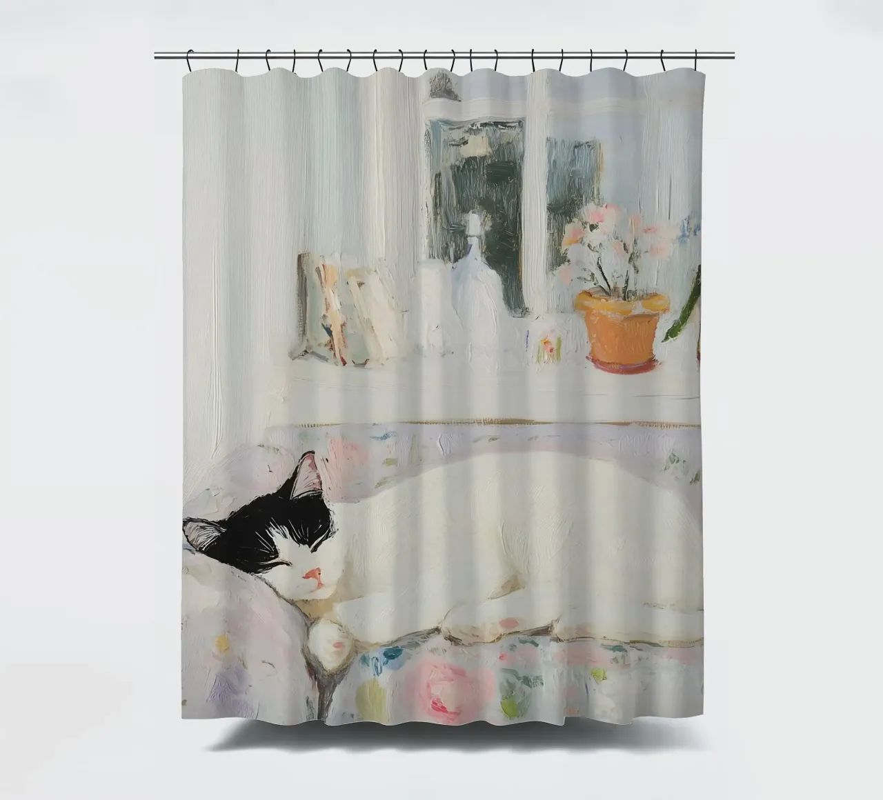 Gatto addormentato con fiori tenda da doccia da Little Lila