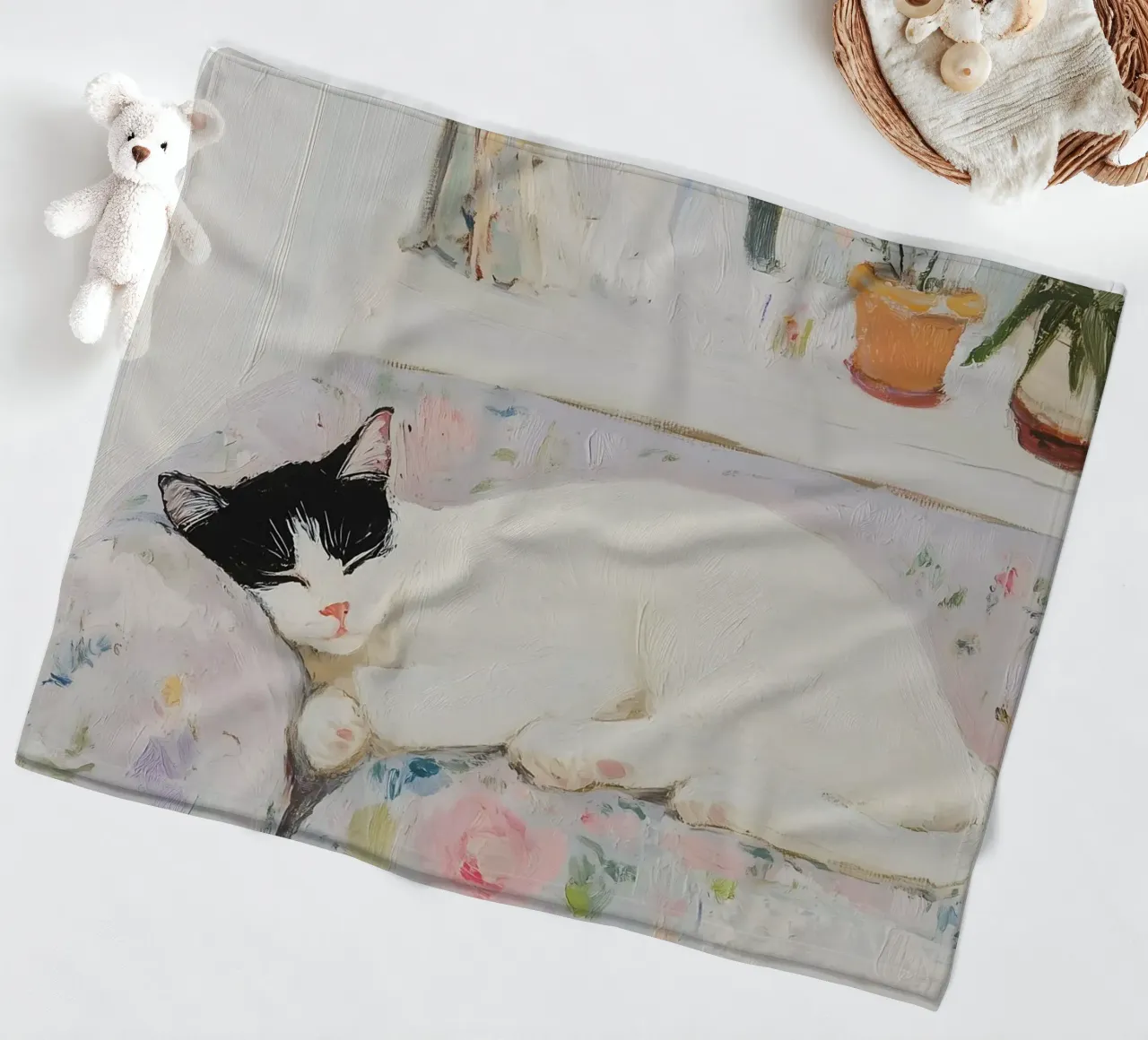 Gatto addormentato con fiori coperta in pile da Little Lila