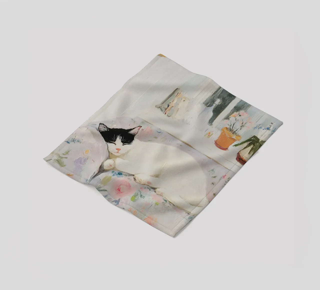 Gatto addormentato con fiori coperta in pile da Little Lila