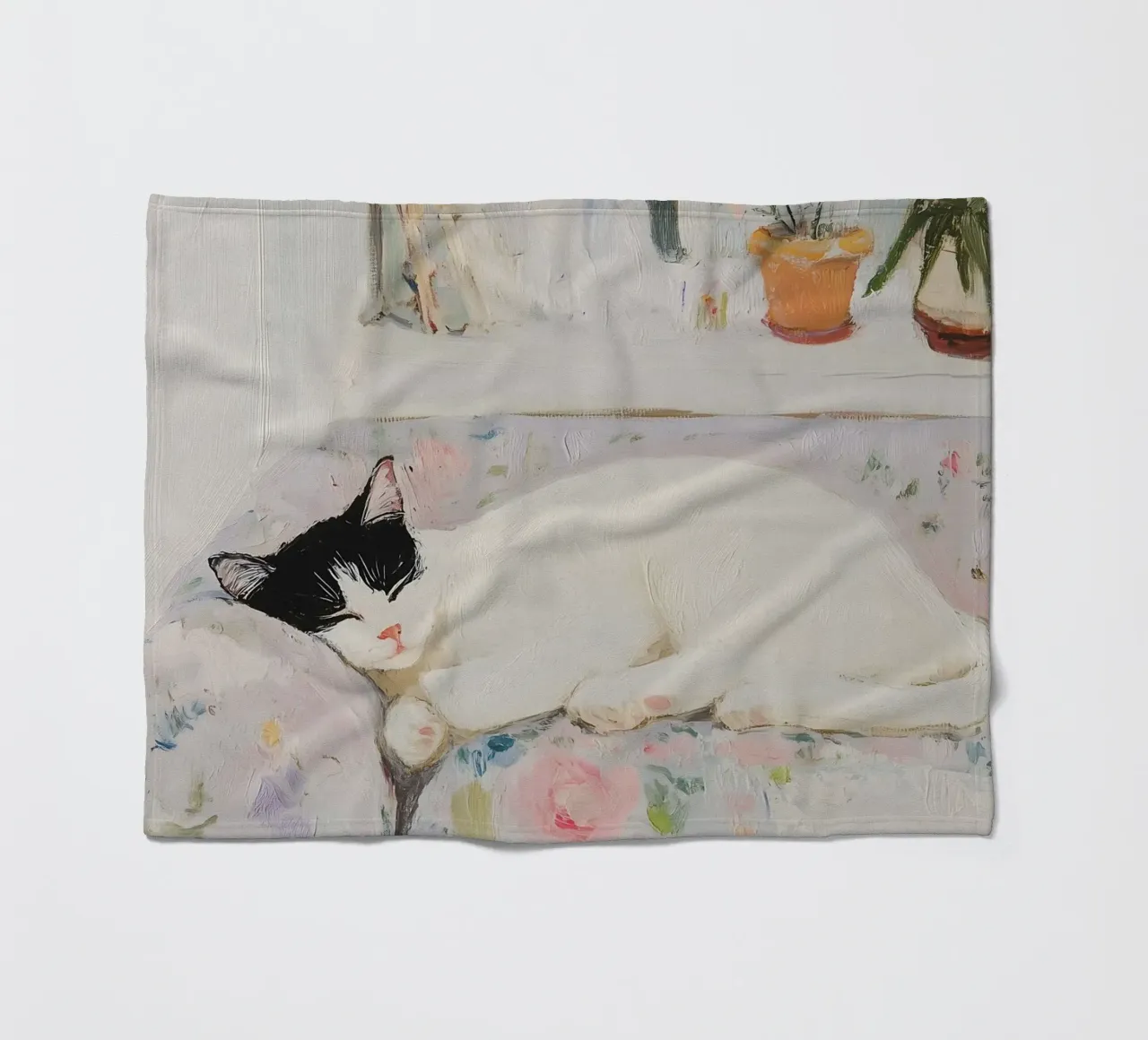 Gatto addormentato con fiori coperta in pile da Little Lila