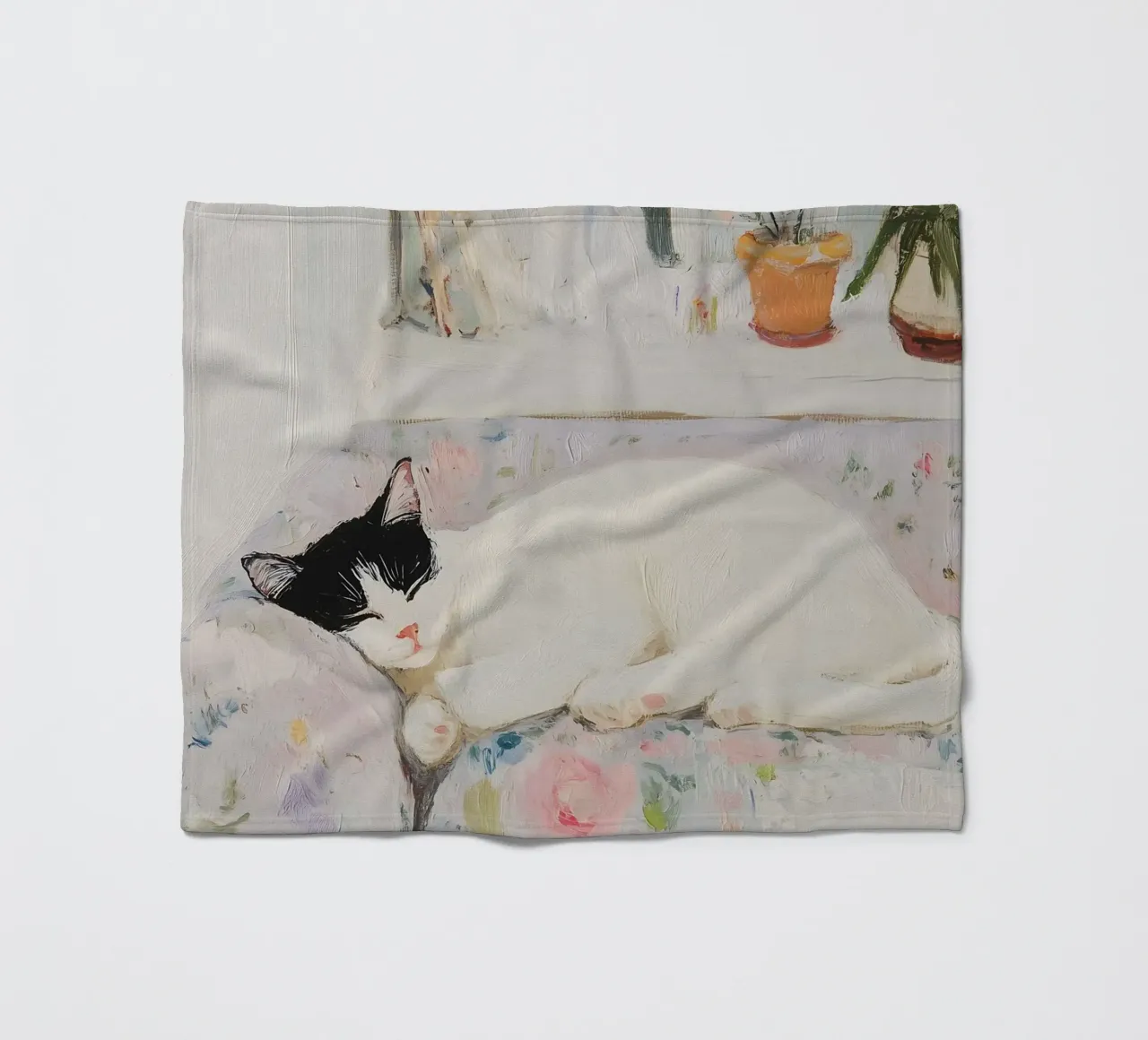 Gatto addormentato con fiori coperta in pile da Little Lila