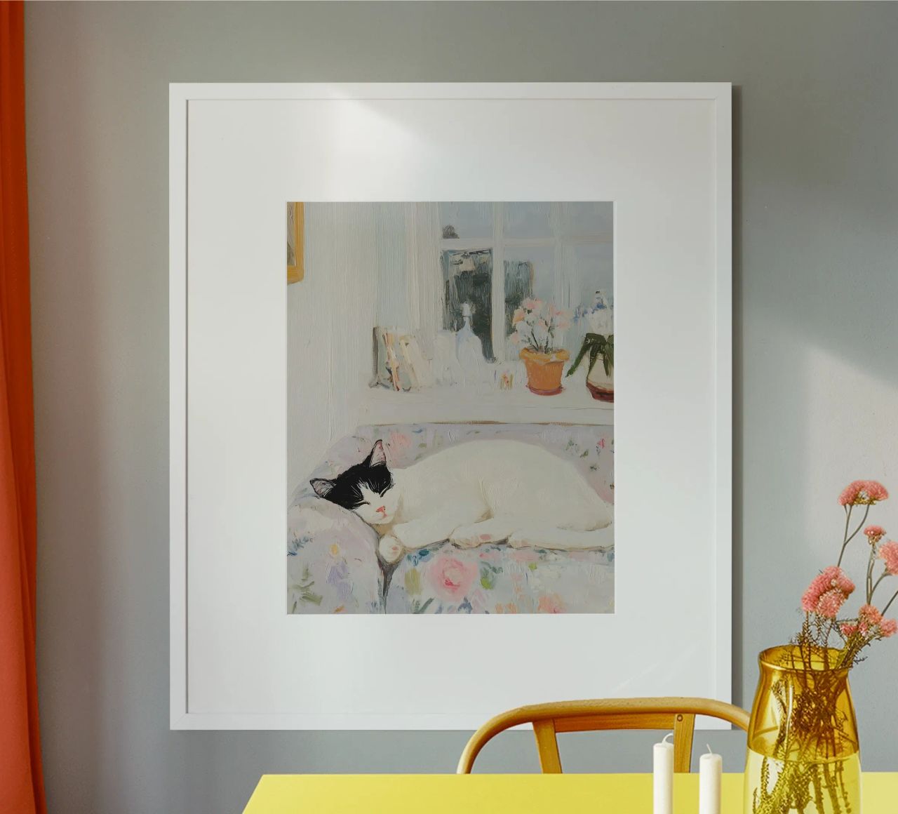 Schlafende Katze mit Blumen Poster von Little Lila