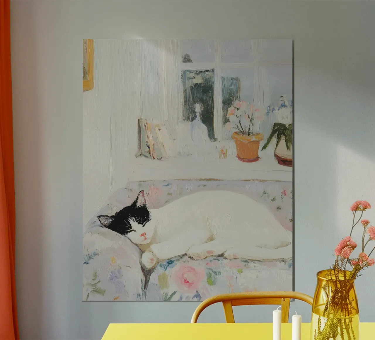Gatto addormentato con fiori carta hahnemühle da Little Lila