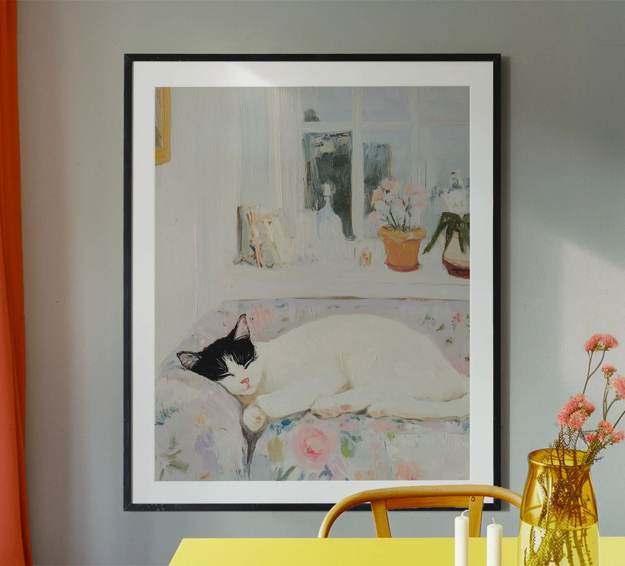 Schlafende Katze mit Blumen Poster von Little Lila