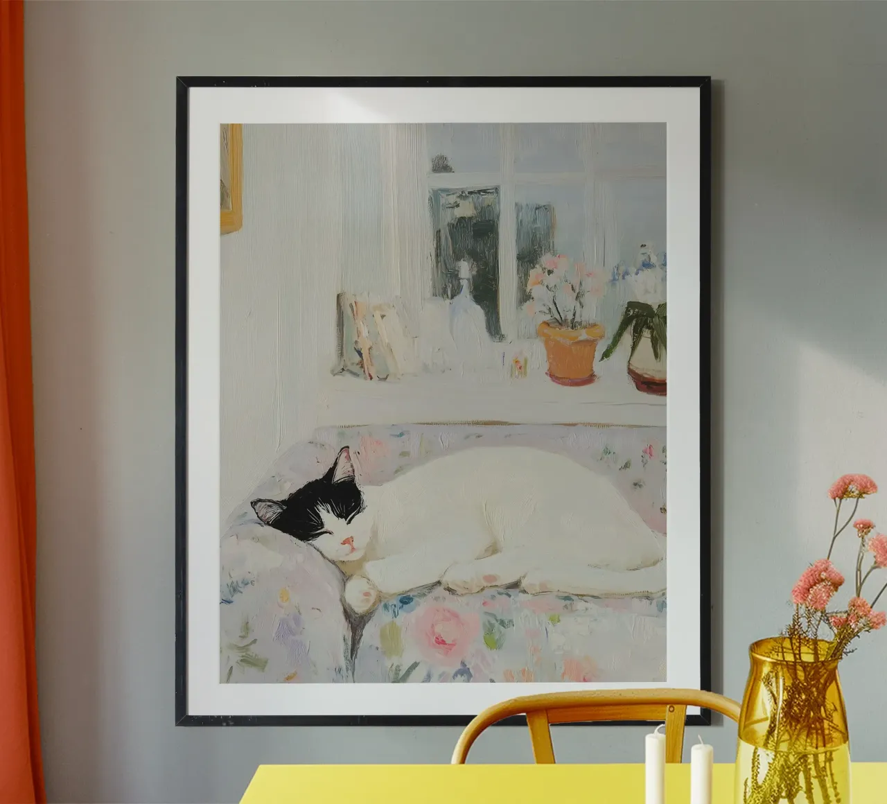 Gatto addormentato con fiori carta hahnemühle da Little Lila