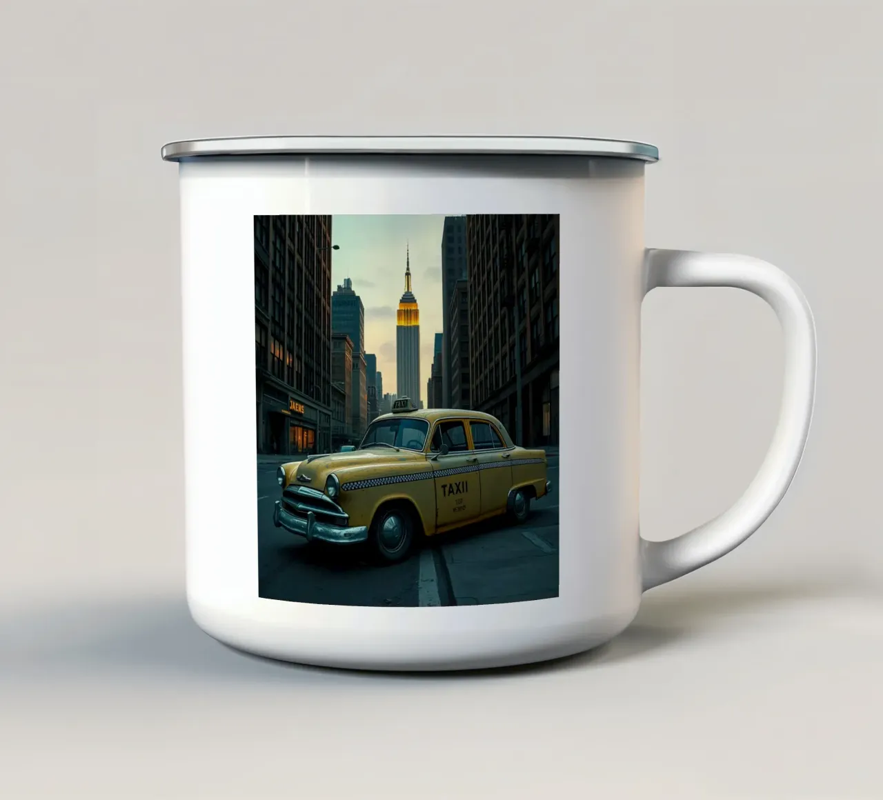 Taxi de Nueva York taza de esmalte de Anita's Dream