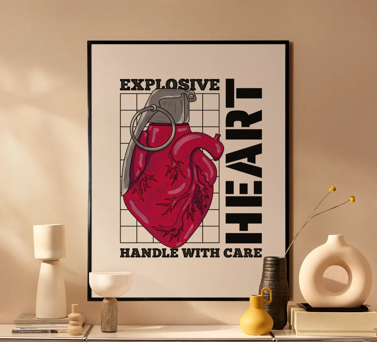 Cuore esplosivo poster con telaio in legno da 🥝 KIWI STORE