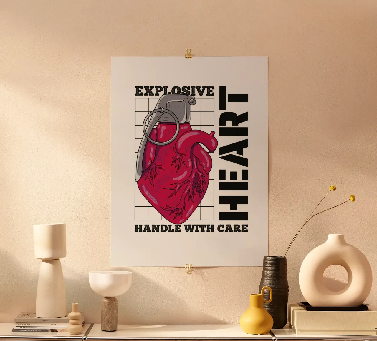 Cuore esplosivo poster con telaio in legno da 🥝 KIWI STORE