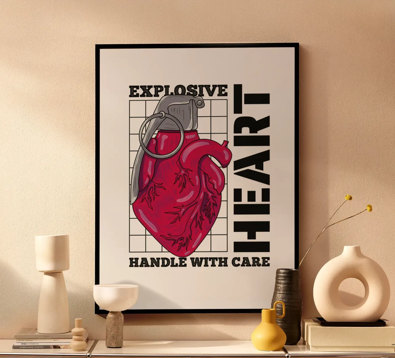 Cuore esplosivo poster con telaio in legno da 🥝 KIWI STORE