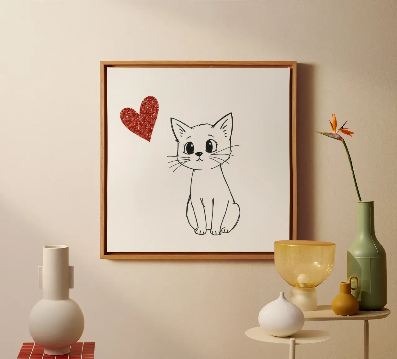 Cat with a heart canvas with Floater frame by Anita's Dream