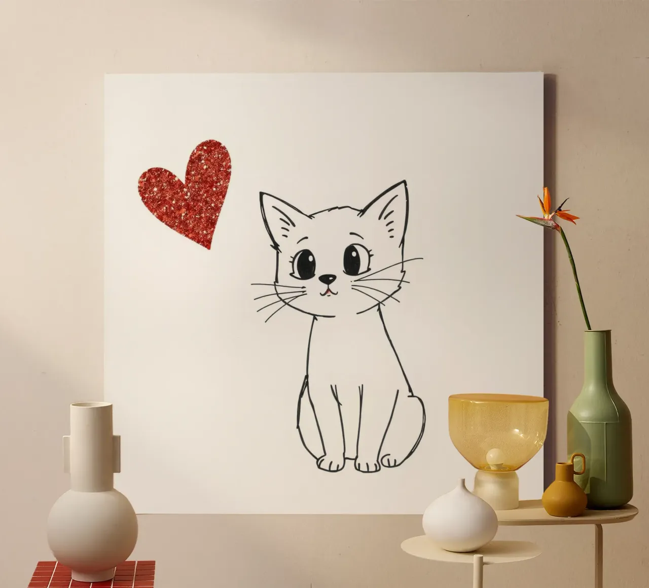 Cat with a heart canvas with Floater frame by Anita's Dream