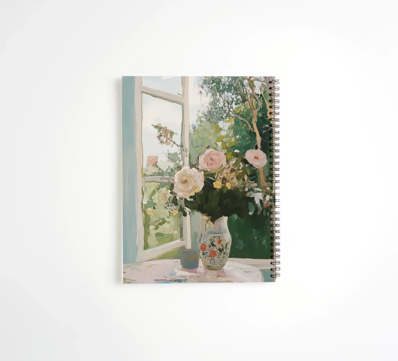 Flowers in Vase, Open Window, Abstract Botanical Art, Floral spiral notebook by Little Lila