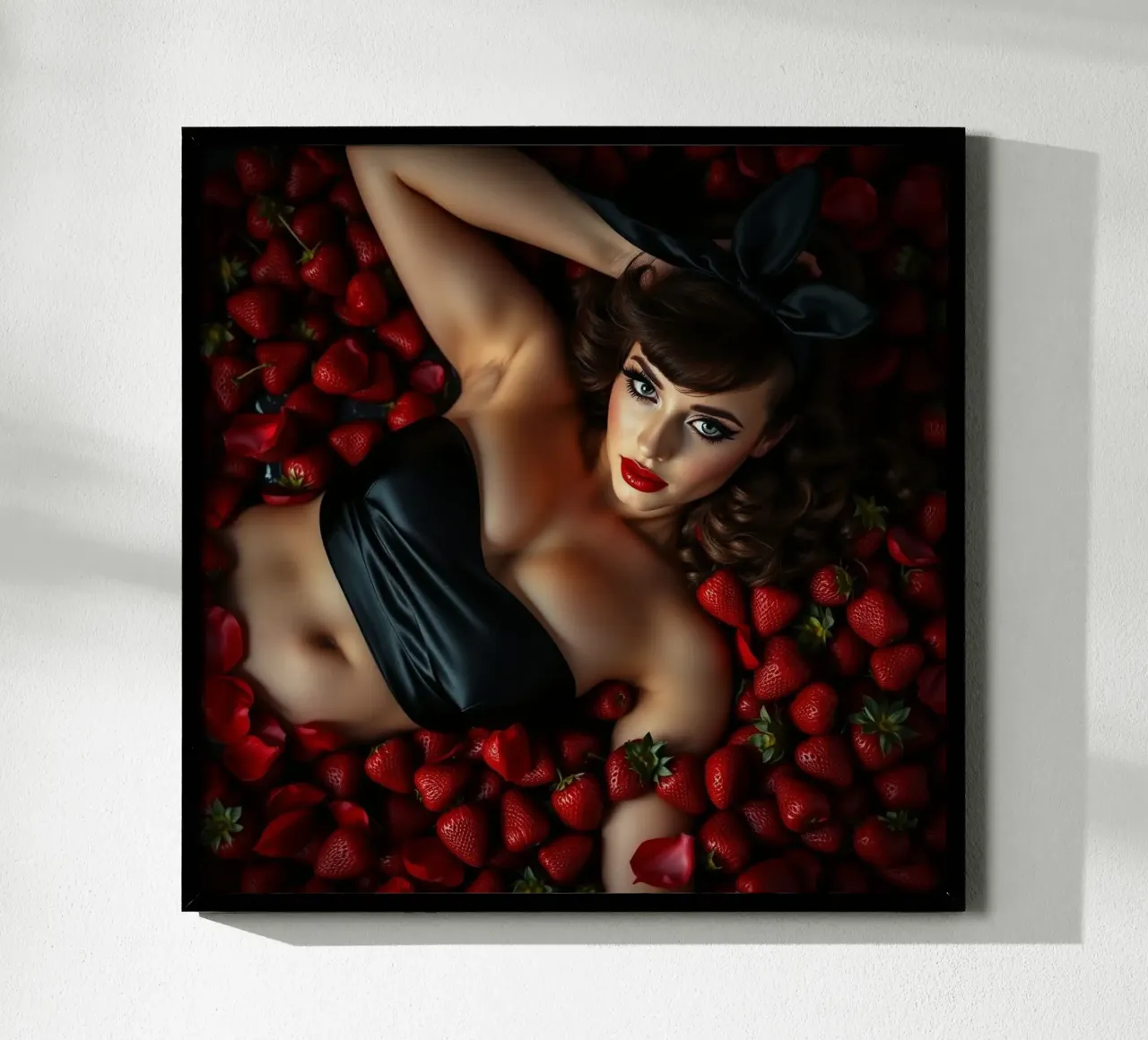 Bagno alla fragola poster con telaio in alluminio da Anita's Dream
