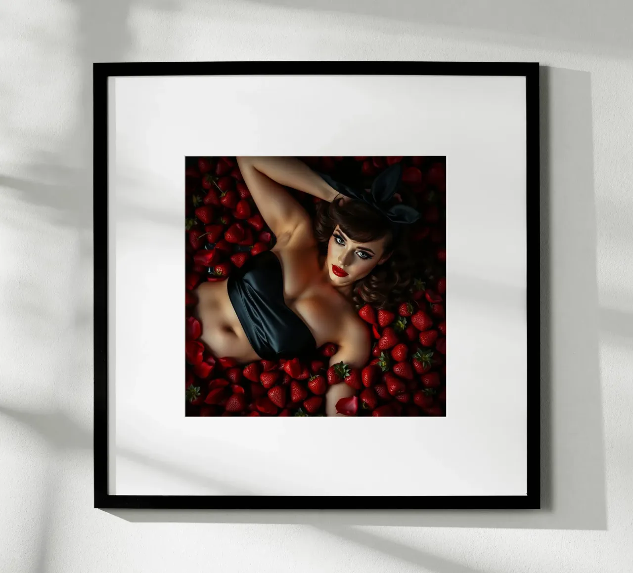 Bagno alla fragola poster con telaio in alluminio da Anita's Dream