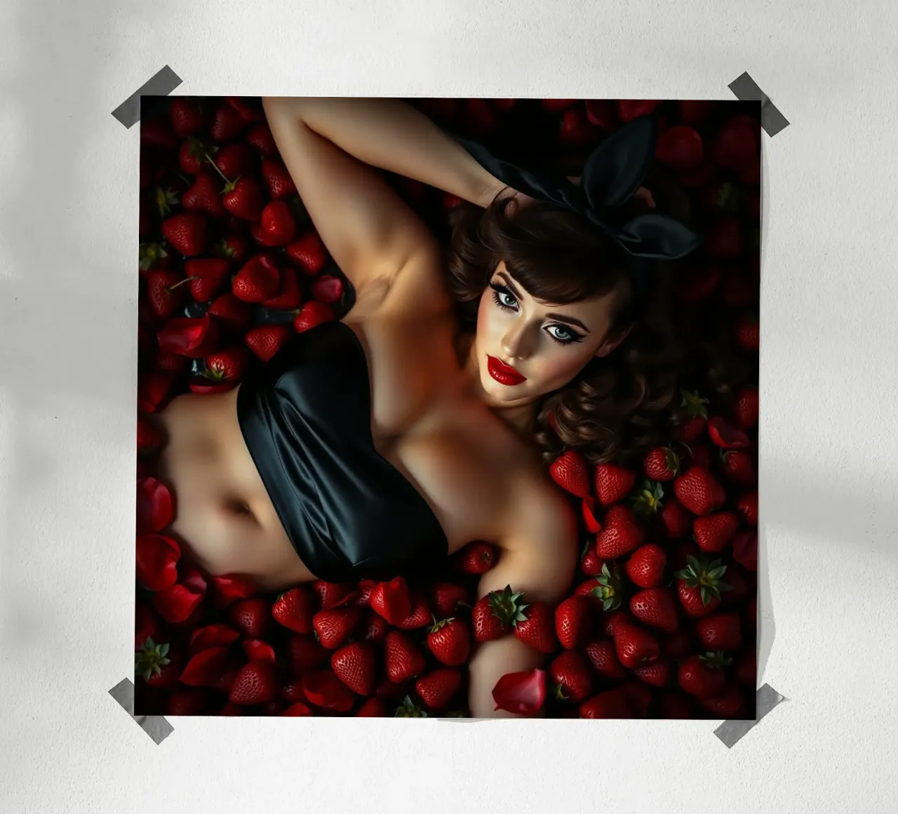 Bagno alla fragola poster con telaio in alluminio da Anita's Dream