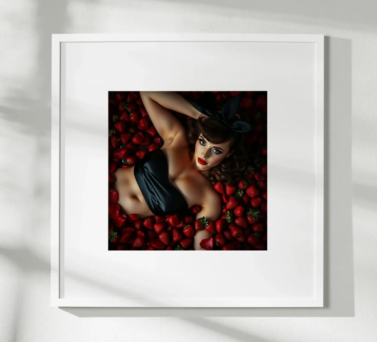 Bagno alla fragola poster con telaio in alluminio da Anita's Dream