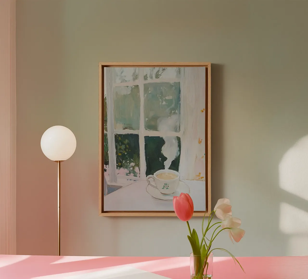 Warme Thee, Middagthee, Hygge poster, Gezellige Kamer, Smaragd canvas met Baklijst van Little Lila