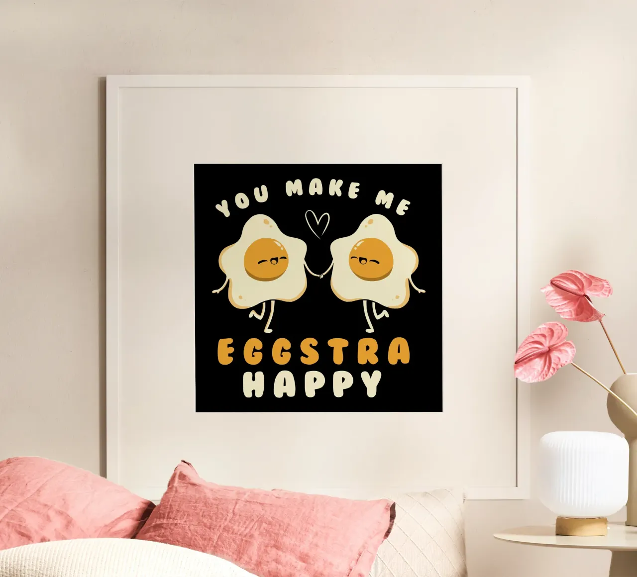 You Make Me Eggstra Happy poster con marco de madera de Tobe Fonseca
