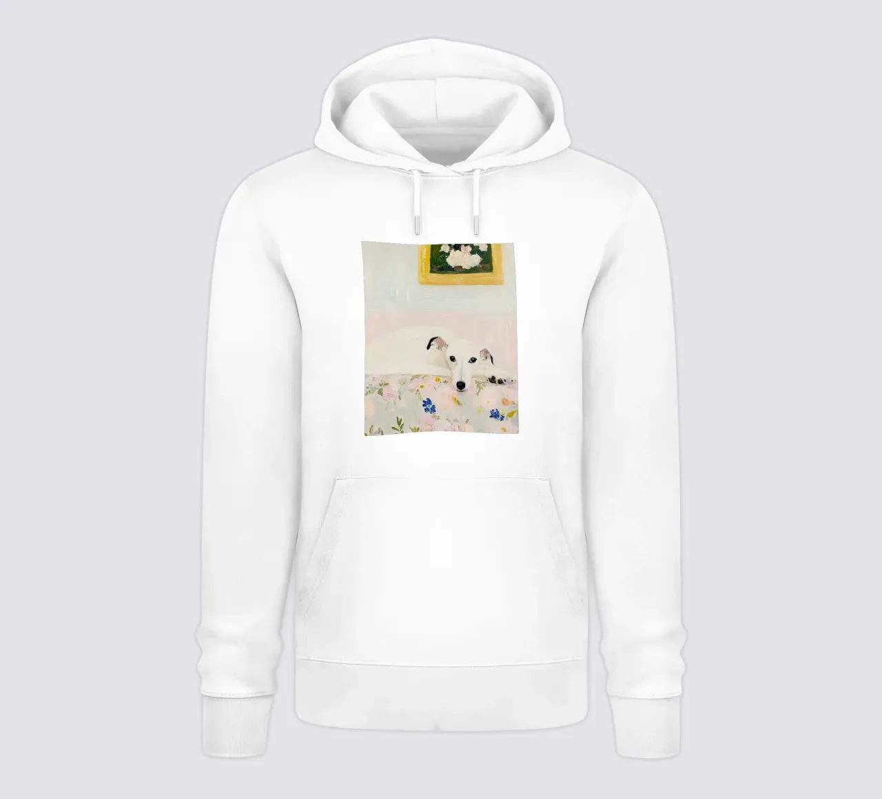 Cane Whippet bianco con fiori, stampa country felpa con cappuccio da Little Lila