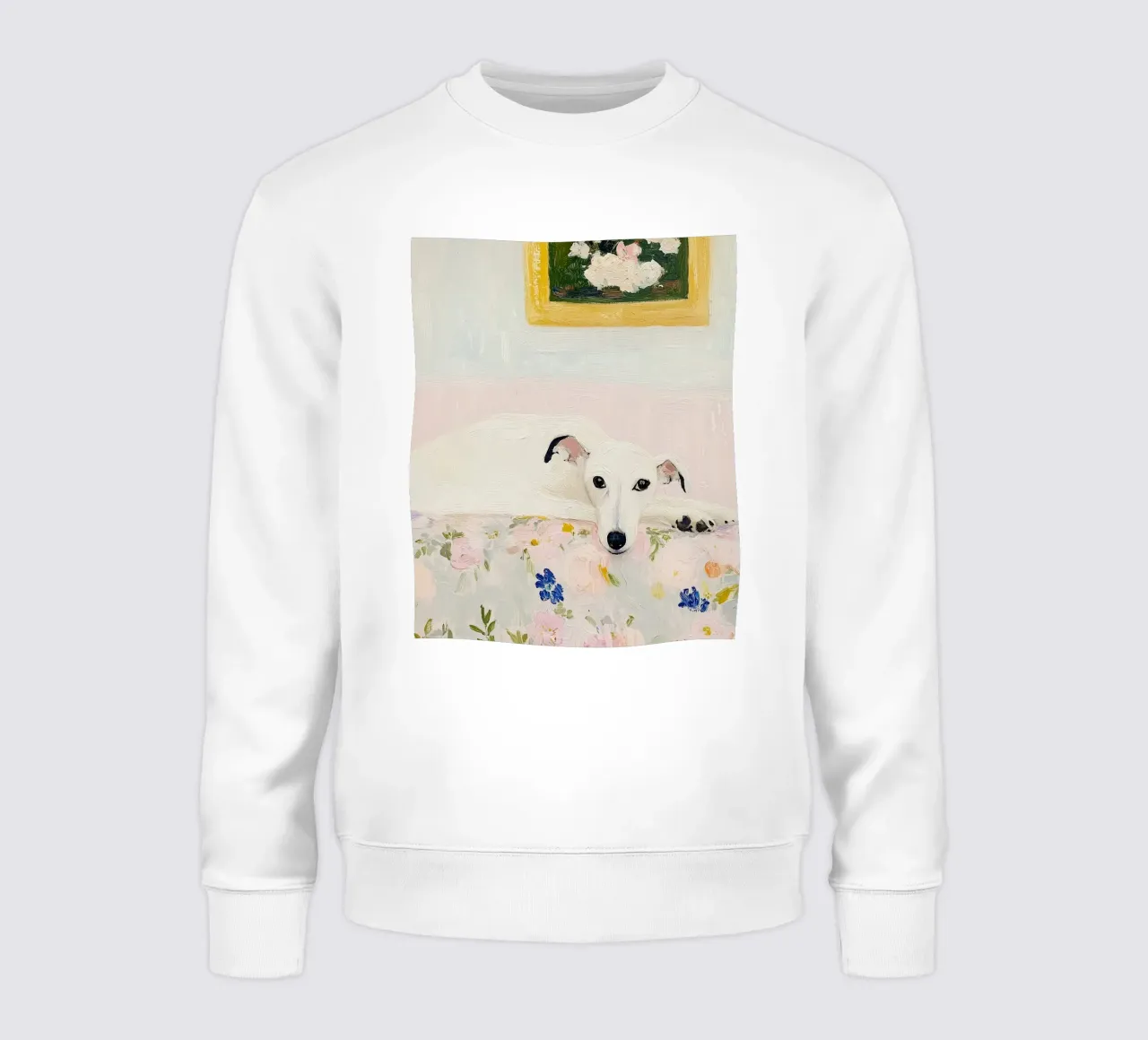 Cane Whippet bianco con fiori, stampa country felpa da Little Lila