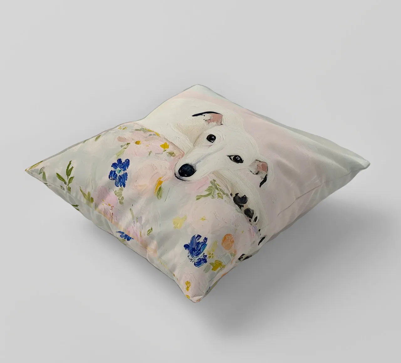 Cane Whippet bianco con fiori, stampa country cuscino da Little Lila