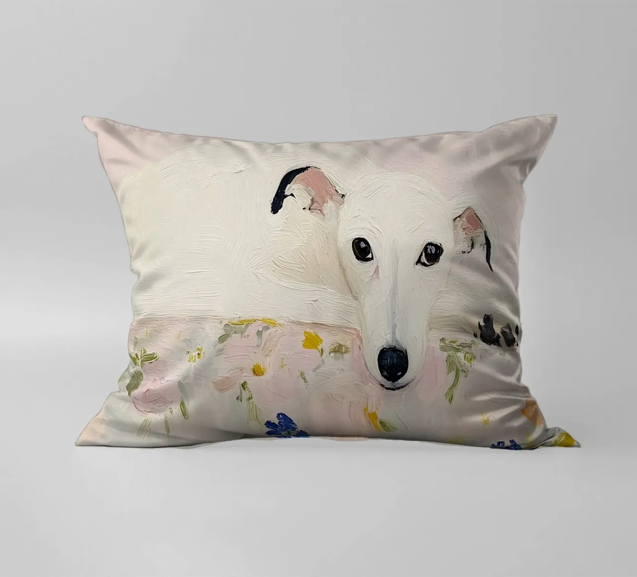Cane Whippet bianco con fiori, stampa country cuscino da Little Lila