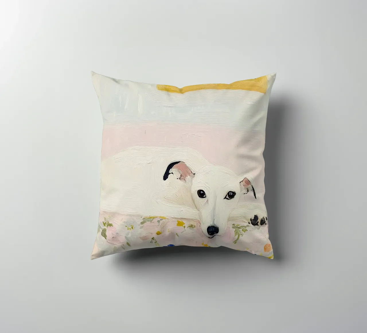 Cane Whippet bianco con fiori, stampa country cuscino da Little Lila