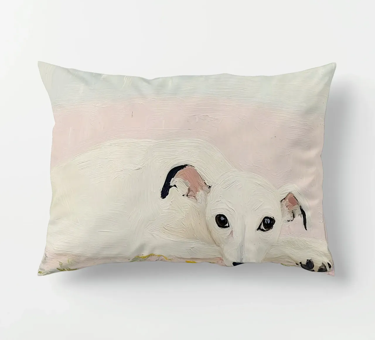 Cane Whippet bianco con fiori, stampa country cuscino da Little Lila