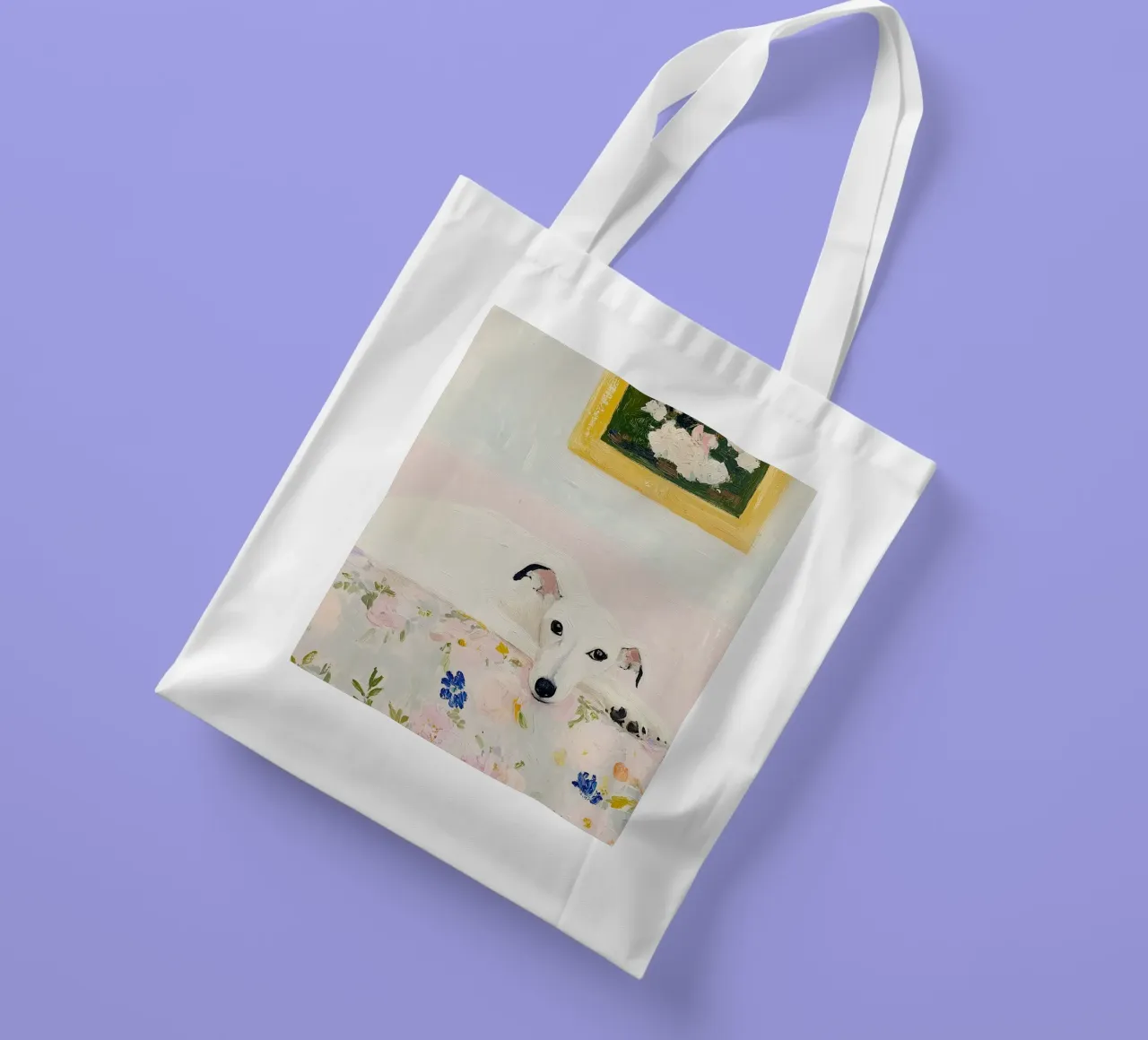 Chien blanc Whippet avec des fleurs, Country Print tote bag de Little Lila