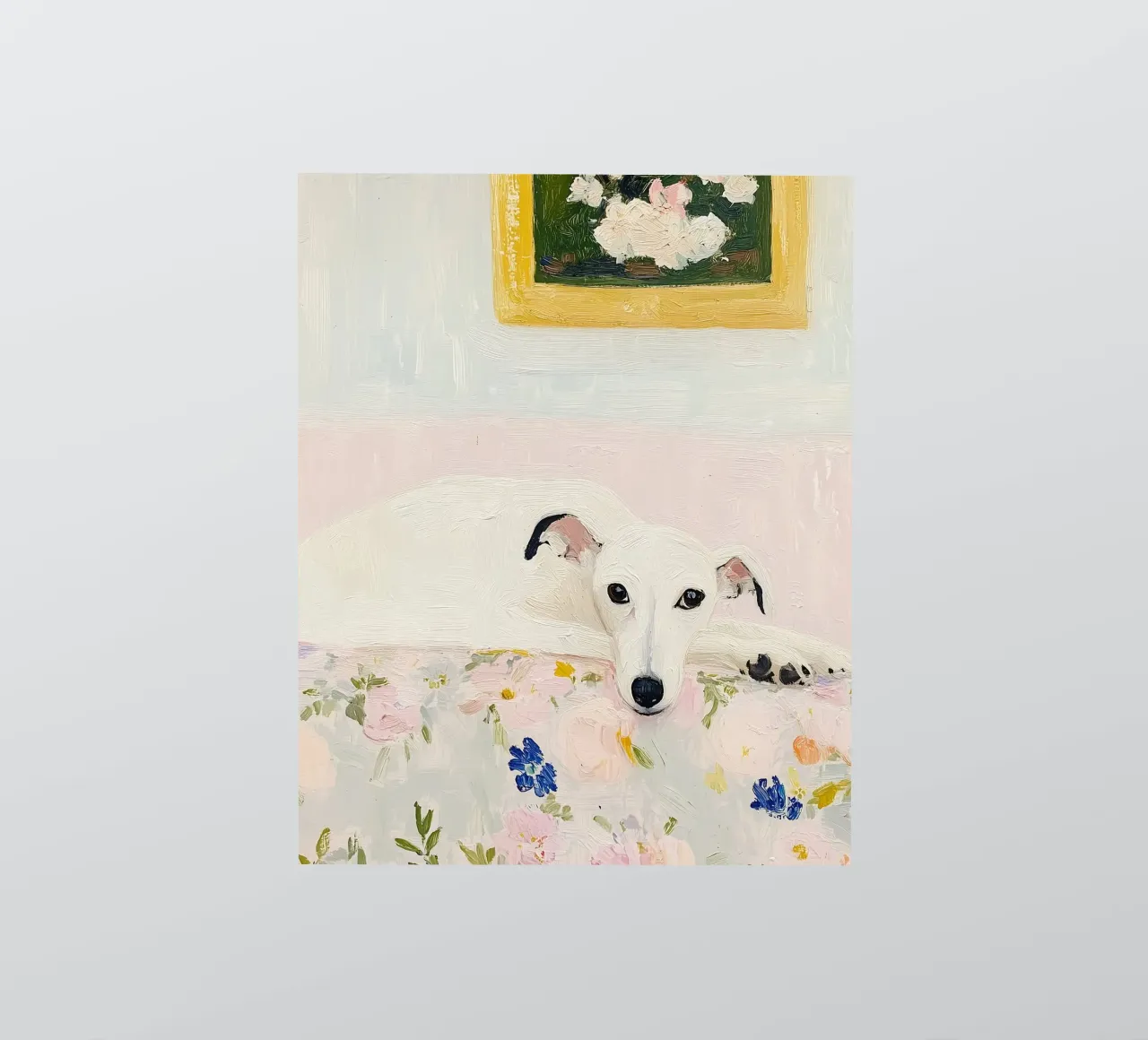 Chien blanc Whippet avec des fleurs, Country Print autocollant de Little Lila