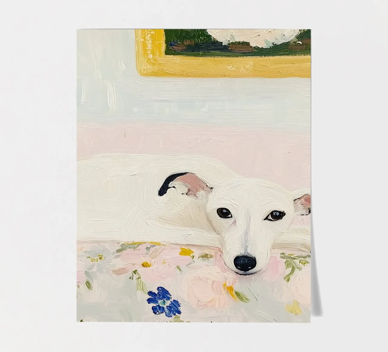 Chien blanc Whippet avec des fleurs, Country Print planche autocollant de Little Lila
