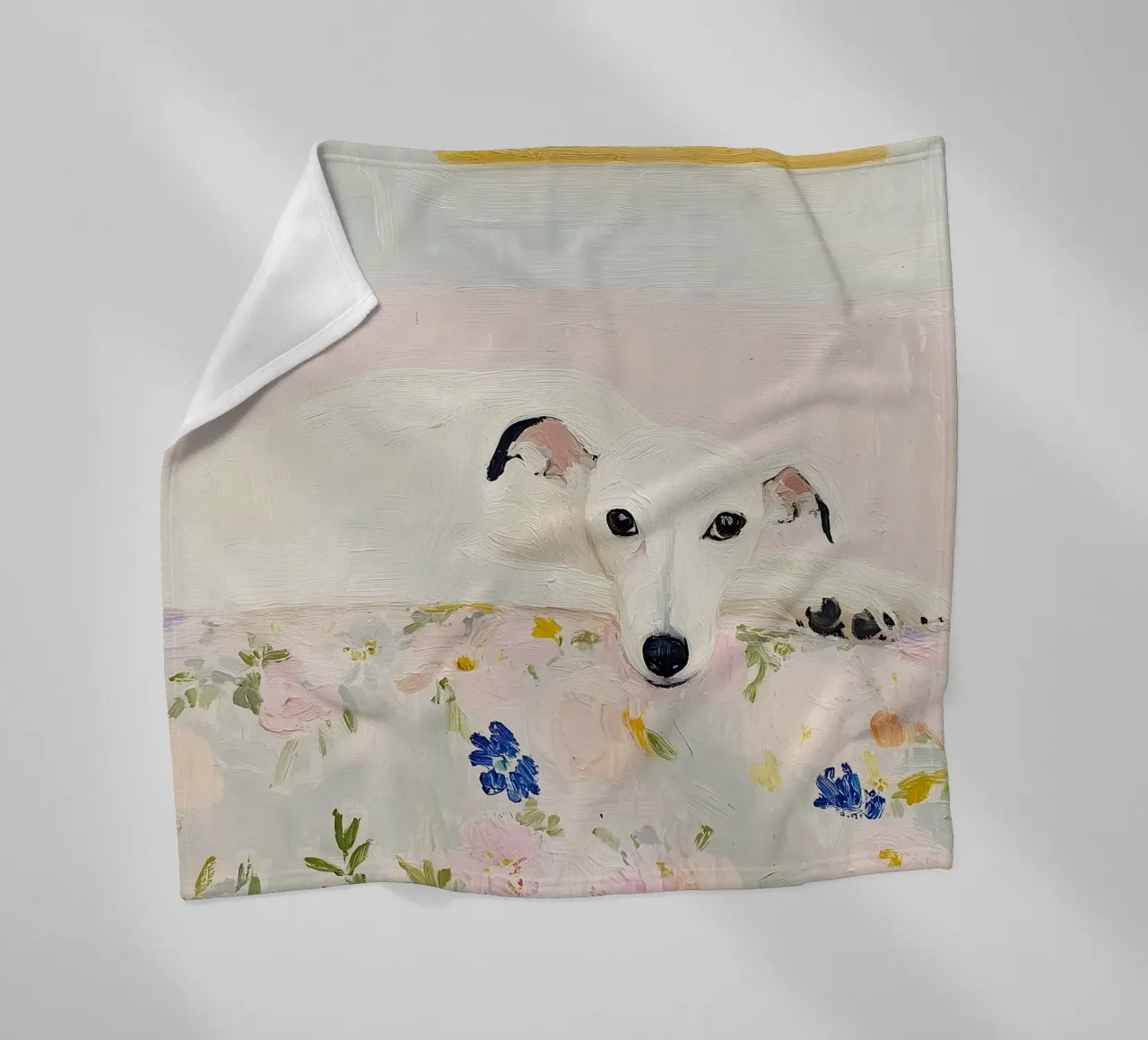 Cane Whippet bianco con fiori, stampa country coperta in pile da Little Lila