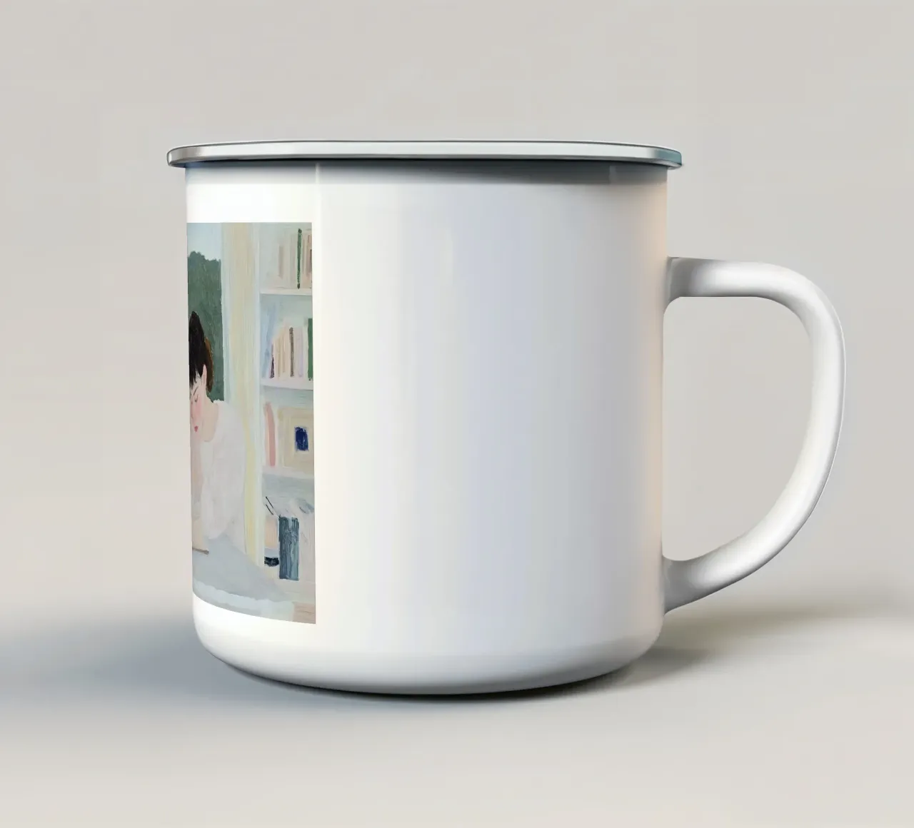 Abstract Women Reading, Bookish, Modern Painting enamel mug by Little Lila