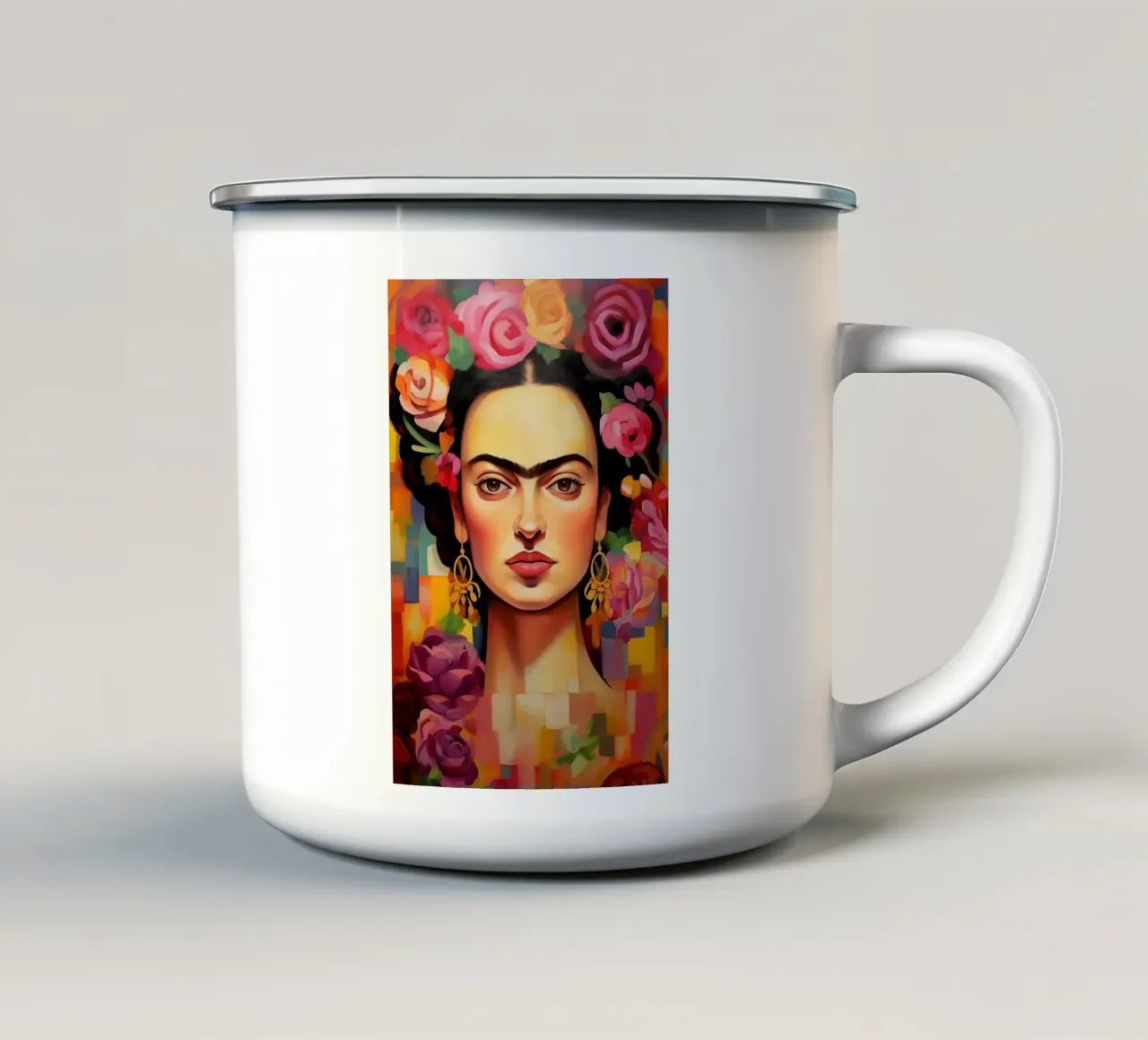 La creatività in fiore di Frida tazza in smalto da Carinaprint