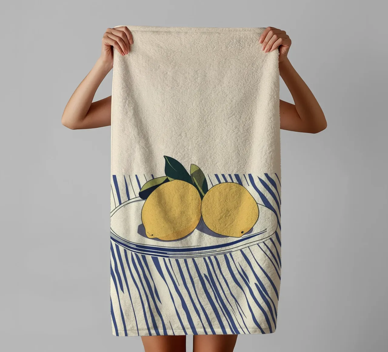 Spring art with lemons towel by Carinaprint