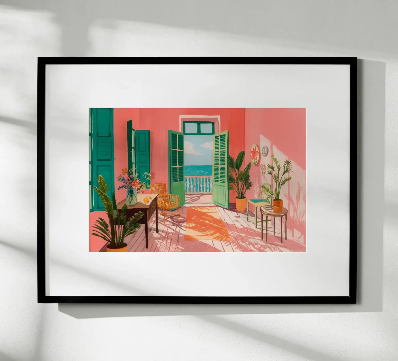 Voyage d'été avec vue sur la mer poster avec cadre en bois de Carinaprint