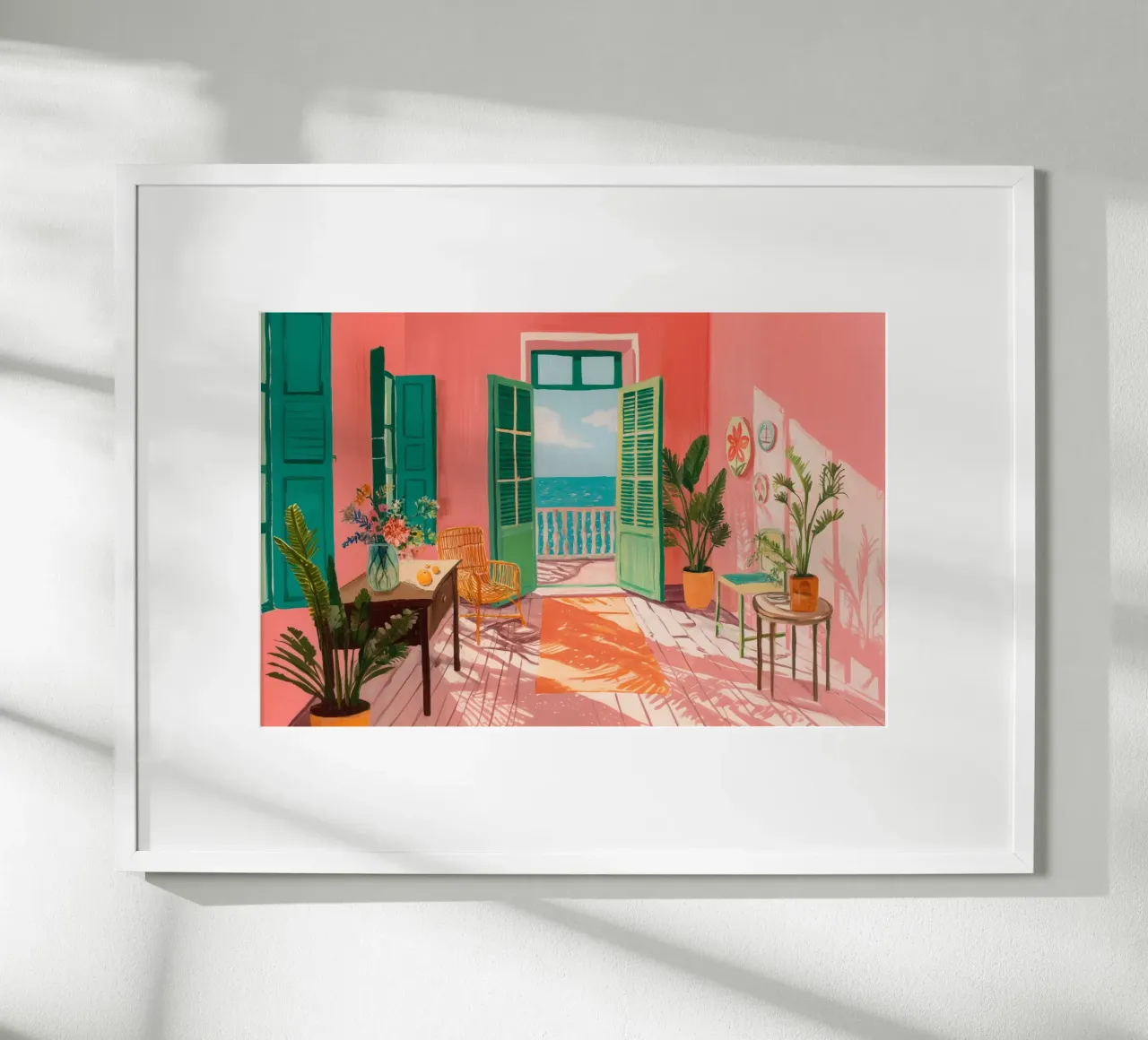 Voyage d'été avec vue sur la mer poster avec cadre en bois de Carinaprint