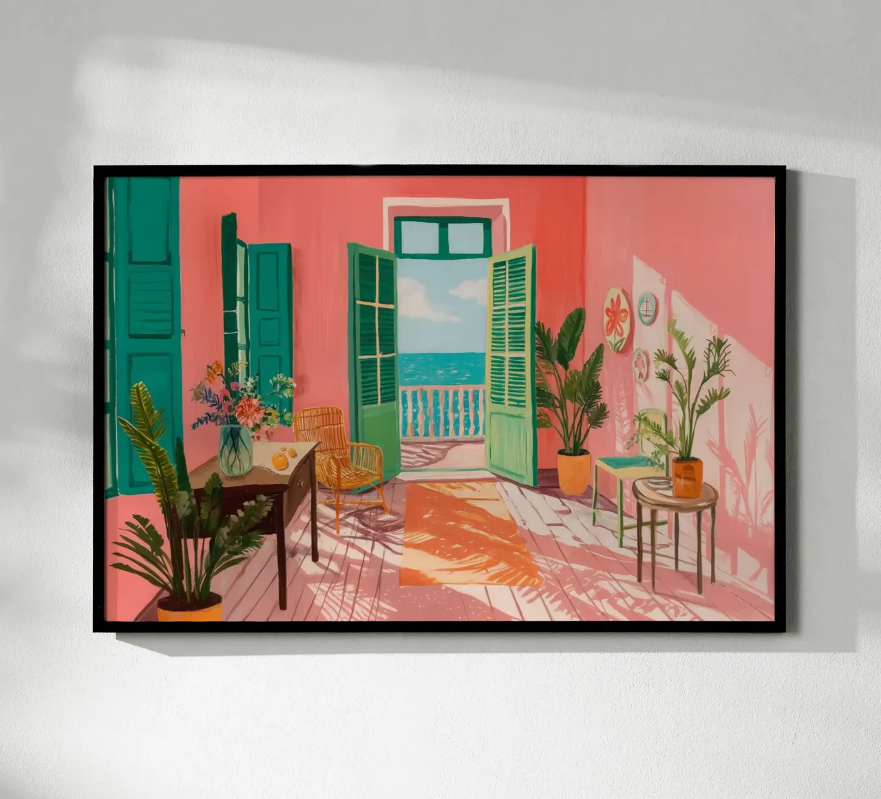 Voyage d'été avec vue sur la mer poster avec cadre en bois de Carinaprint