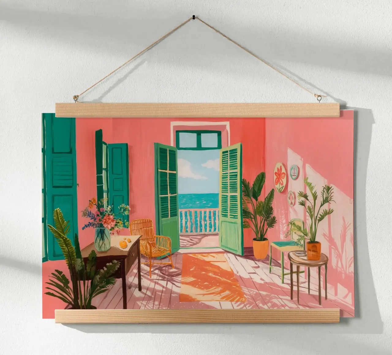 Voyage d'été avec vue sur la mer poster avec cadre en bois de Carinaprint