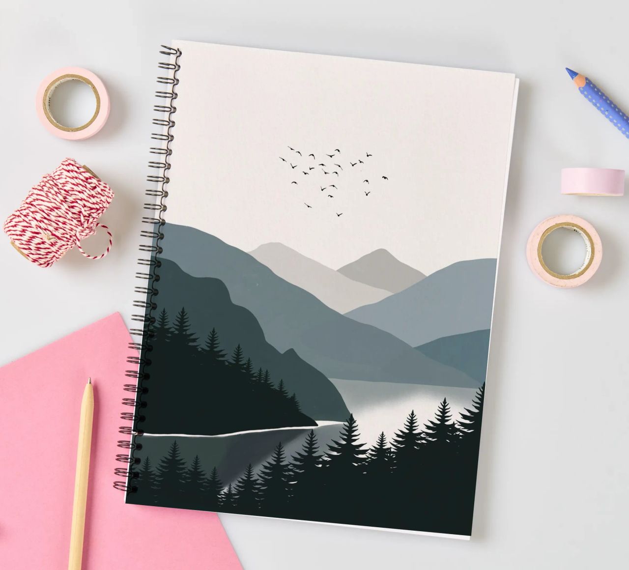 Nordic landscape mountain range 03 spiral notebook by Little Dean