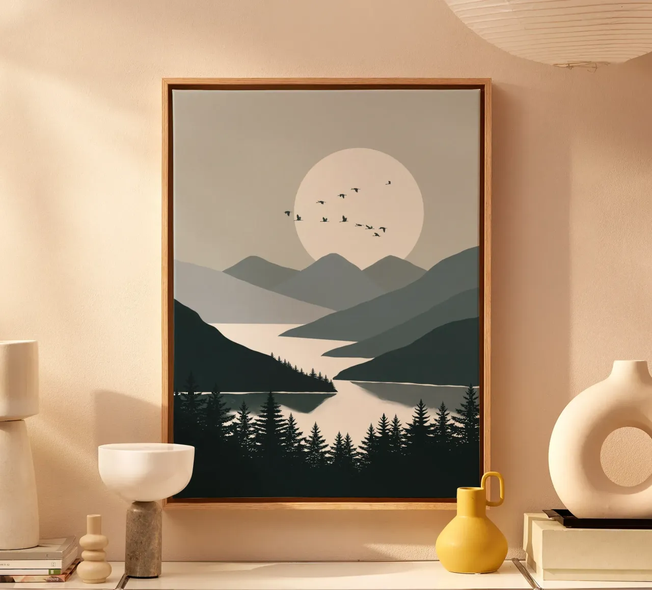 Nordic nocturne canvas with Floater frame by Little Dean