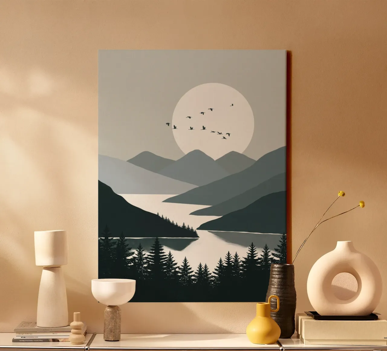 Nordic nocturne canvas with Floater frame by Little Dean